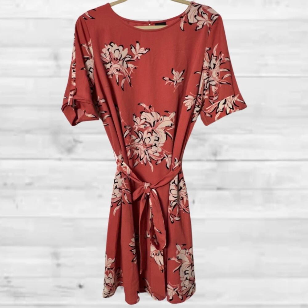 Worthington Women’s Boho Floral Summer Dress Short Sleeves Tie Waist, Large